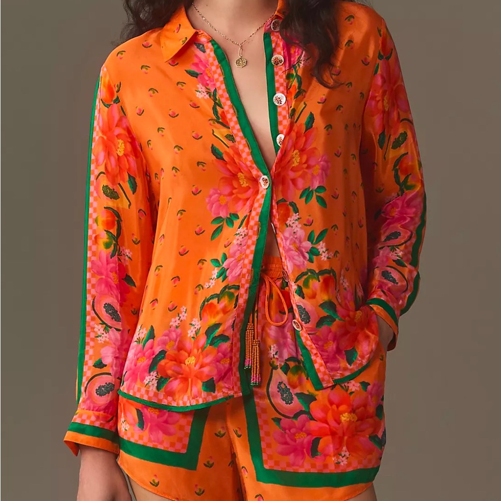 Farm Rio Fruit Garden Long-Sleeve Buttondown Shirt